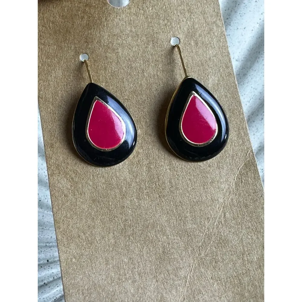 BOGO FREE Color block VTG EARRINGS BLACK RED GOLD